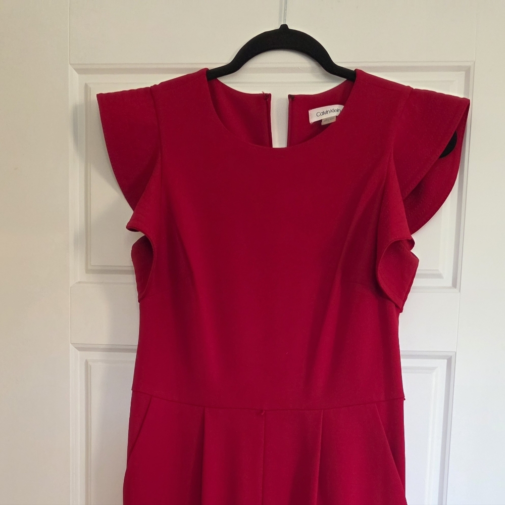 Calvin Klein Red Ruffle-Sleeve Jumpsuit - Picture 5 of 6